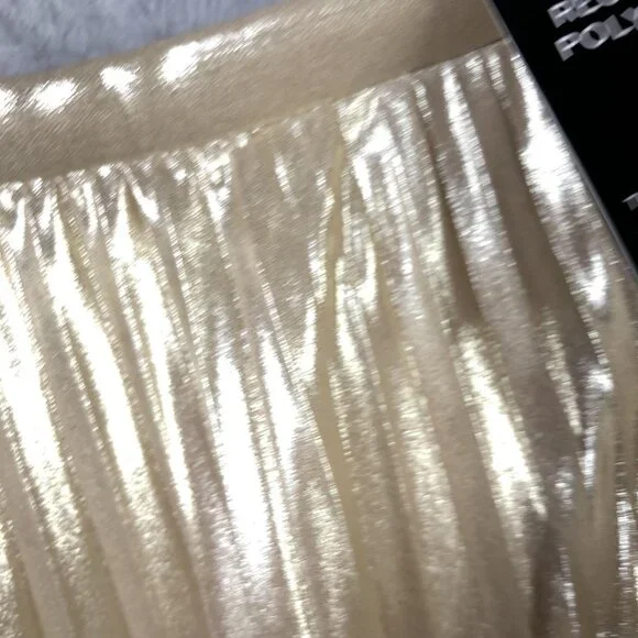 Lauren Ralph Lauren Skirt Womens 14 Gold Metallic Pleated Midi Party Formal - Picture 14 of 16